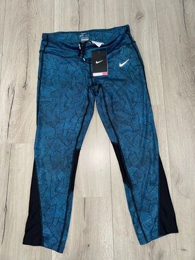 Nike Blue Patterned Dri-FIT Athletic Leggings